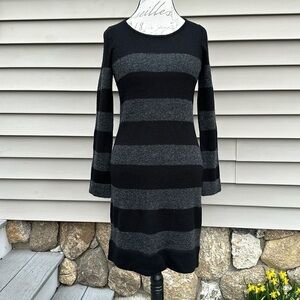ANN TAYLOR LOFT Black and Charoal Striped Sequin Sweater Dress